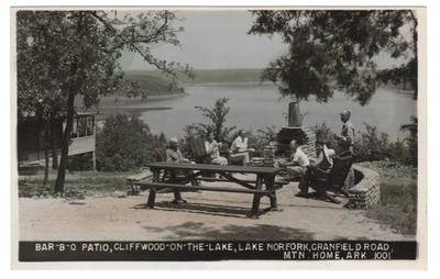 Postcard Mountain Home Arkansas Bar-B-Q Patio Lake Norfork Cliffwood RPPC