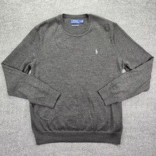 Polo Ralph Lauren Sweater Mens Large Charcoal Washable Merino Wool Crewneck HOLE