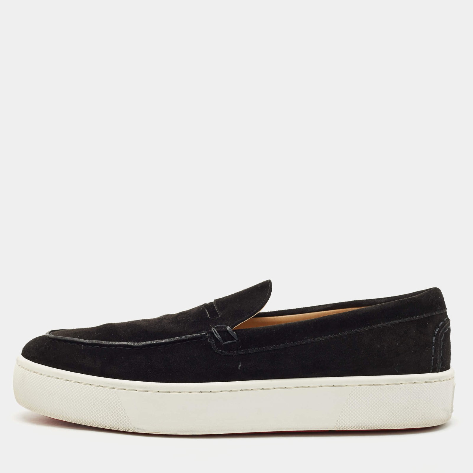 Christian Louboutin Black Suede Varsiboat Slip On Sneakers Size 455