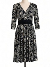 Y2K Surplice Waist Midi Dress Black and Cream Swirl Grunge Whimsigoth Holiday