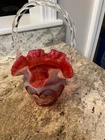 Fenton Art Glass Cranberry Opalescent Open Heart Arches Basket Bill & George Fen