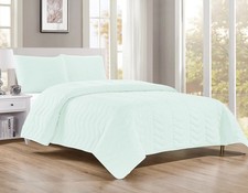 BT684-K LIGHT BLUE 3PC PREWASHED QUILT SET