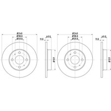 2x HELLA PAGID BREMSSCHEIBEN Ø240mm HINTEN VORNE passend für ABARTH 500 500C ALF
