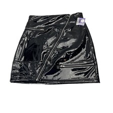 VERRISANT Black Patent Faux Leather Asymmetrical Zip Mini Skirt S