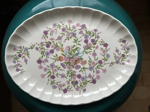 W.S. George Fiesta Bolero Oval Serving Platter 13 5/8" Pink Purple Floral 1940's