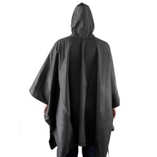 Unisex Rain Poncho Lightweight Reusable Waterproof Packable Hooded Sleeved Black