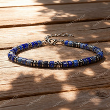 Natural Lapis Lazuli  Hematite Beaded Crystal Healing Reiki Stretch Bracelet