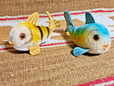 2 Sweet Old STEIFF Flossy Fish Blue Gold Mini 1960s Mohair Plush Very Nice