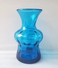Vintage Midcentury Blenko Swirl Glass Vase Turquoise Blue