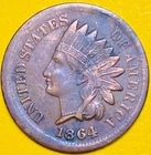 1864 U.S. INDIAN HEAD CENT COPPER PENNY 1c COIN (XF-Extra Fine) Full "LIBERTY"