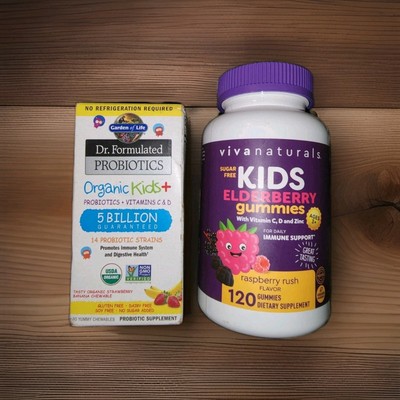 Garden of Life Dr  Kids Organic Probiotics, Viva Naturals Kids Elderberry Lot