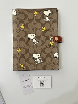 NWT New Coach X Peanuts Snoopy Woodstock Signature Canvas A5 Notebook Brown
