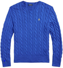 NWT Polo Ralph Lauren Men  s Blue Cable-Knit Cotton Crewneck Pullover Sweater XXL