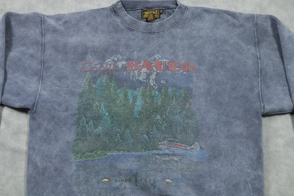 Vintage Eddie Bauer Sweatshirt Mens Medium Blue Crewneck Made USA Graphic 90s - Image 2 of 4