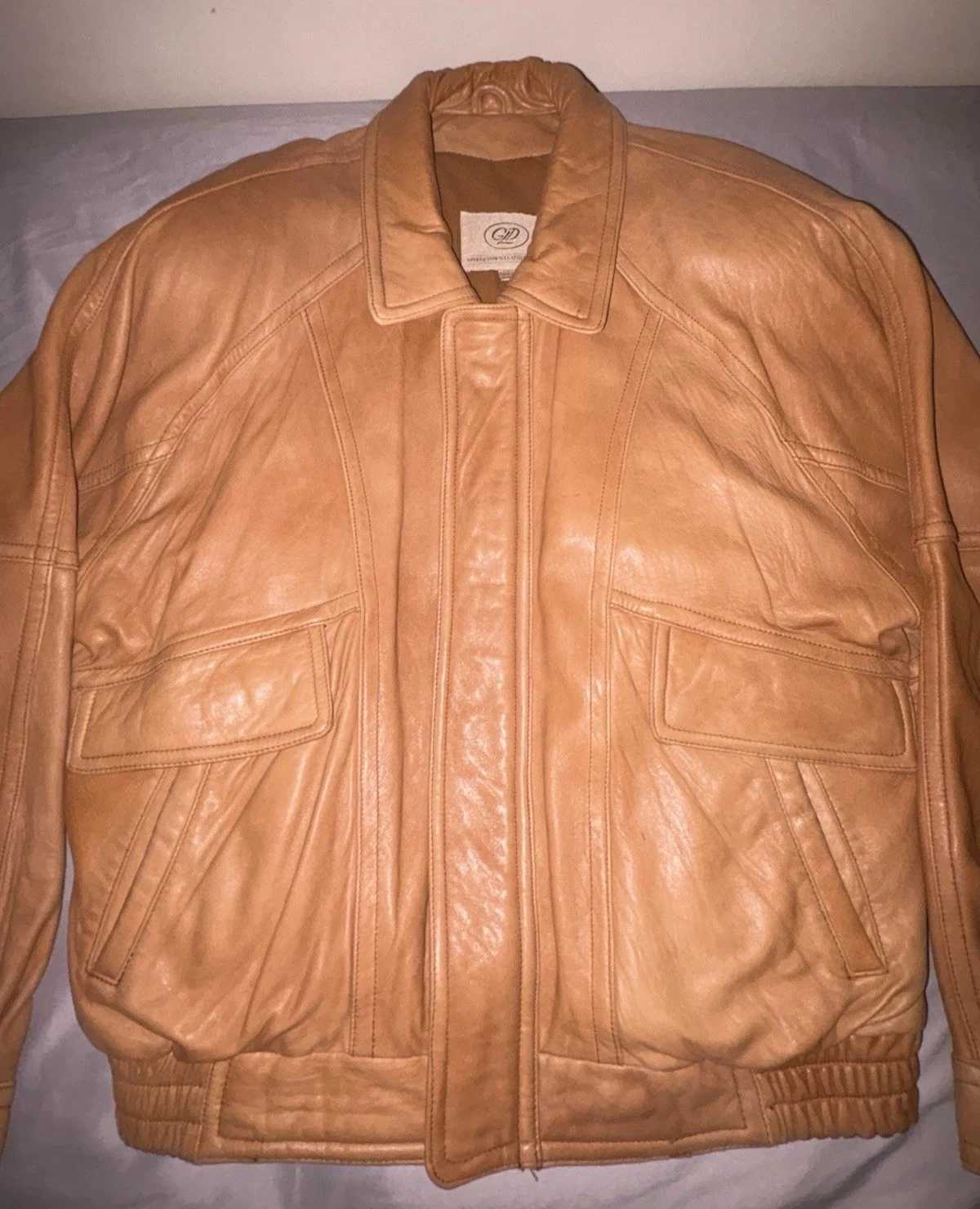 Vtg 90s Georgetown Leather Design Bomber Jacket Mens Large Tan Brown YKK Heavy image 3