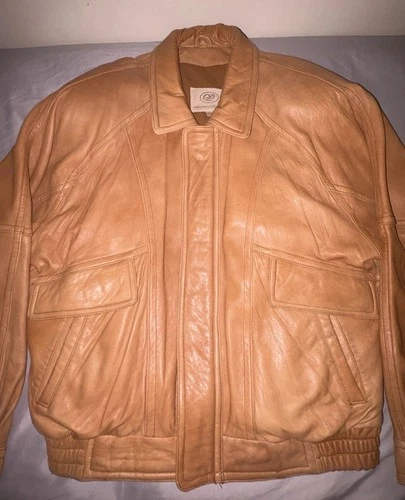 Vtg 90s Georgetown Leather Design Bomber Jacket Mens Large Tan Brown YKK Heavy image 3