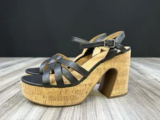Crown Vintage Millia Black Milano Leather Platform Heels Sandal Womens Size 11
