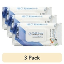 3 pack Jumbo Deodorizing Wipes for Dogs Puppies, Vanilla Coconut, 100 Count