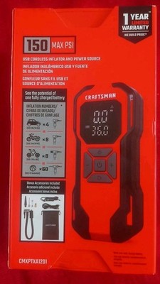 CRAFTSMAN CMXPTXA1201 12V USB Cordless Inflator and Power Source