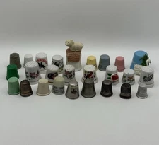 Collector's Thimbles Lot Of 25 Metal Ceramic Plastic Shadowbox Trinkets ***