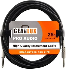 Gearlux Instrument Cable, 1/4 Inch, Straight-Straight, Black, 25 Foot