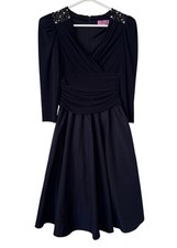 Eliza J Womens Midi Dress Fit & Flare Beaded Elegant Cocktail Classic Glam Sz 2P
