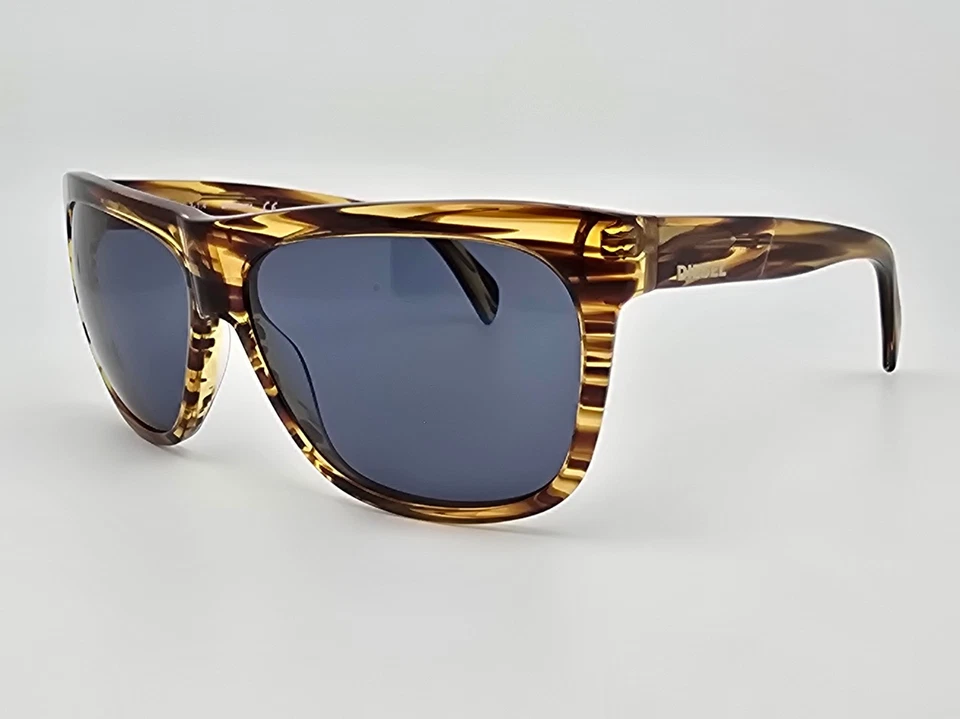 Gafas de sol Diesel DL0100 Col.41V marco a rayas marrón lentes azules claros con estuche 58 mm Foto 3 de 4