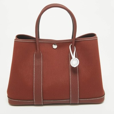 Hermes Garden Party 30 Rouge H Militaire Toile and Negonda Leather Tote