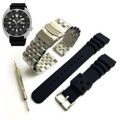 Steel & Silicone Replacement Watch Band Strap Seiko SRPE93 4R36