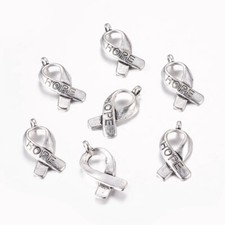 10 Cancer Awareness Charms Hope Ribbon Pendants Antiqued Silver Fundraising