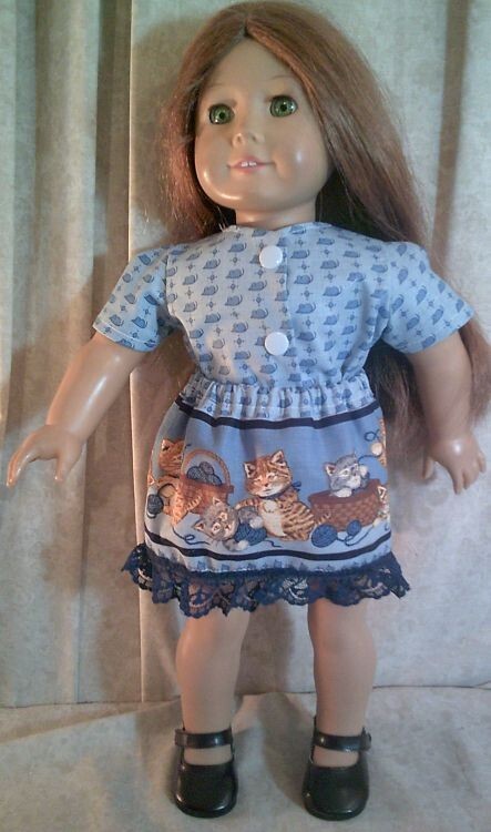 Doll Clothes  Girl 18" inch Skirt Blouse Cats Mice Blue 2pcs NEW Made in America