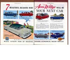 Publicité promo auto couleur vintage originale Aero Willy's 1953 2 pages