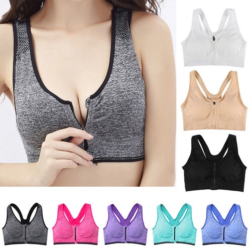 Women Padded Sports Bra Yoga Front Zip Fitness Workout Stretch Top Tank Wirefree - Picture 4 of 20
