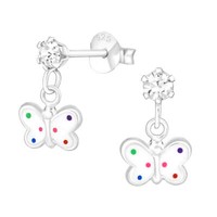 1 Paar Ohrstecker 925 Sterling Silber Mit Kristall Und Epoxid-Schmetterling