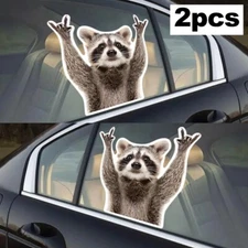 2pcs Car Side Window Stickers Raccoon Cling Funny Car Sticker Window Decal Film