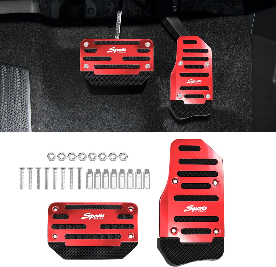 Red Non-Slip Gas & Brake Pedal Pad Set – Universal Fit For Most Cars, Trucks & SUVs