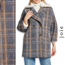 Joie New 3/4 Sleeve Double-breasted Wool-blend Peacoat Removable Sherpa Collar S