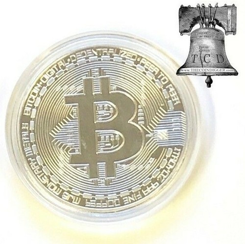 BTC versilberte Bitcoin Münze rund in Aufbewahrungskapsel USA Verkäufer & Bergmann - Bild 1 von 3