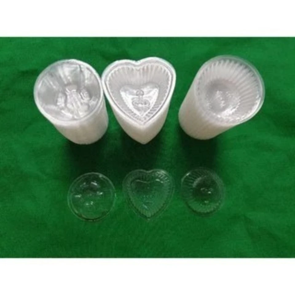 Molde de gelatina transparente de plástico taza postre tailandés tazas desechables corazón forma redonda x 3 Foto 4 de 4