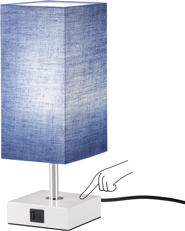Blue Table Lamp with USB Ports 3 Way Touch Lamps beside Desk