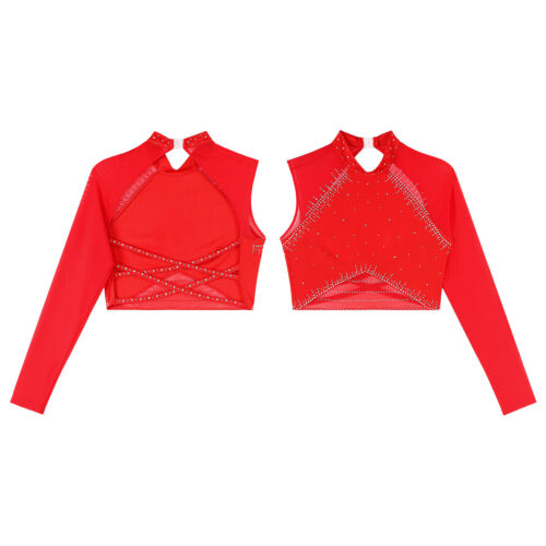 Women Crop Top Dance T-shirt Athletic Tops Lyrical Blouse Rhinestones Dancewear - Picture 9 of 68