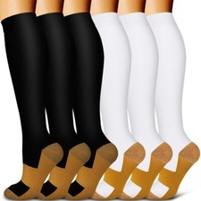 3 Pairs Compression Socks Copper Knee High 20-30mmHg Energy Support Recover
