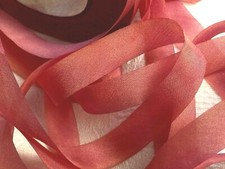 silk hand dyed 7/16" ribbon on bias 1yd made in USA papaya