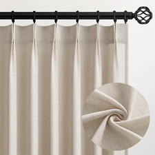 Oatmeal 105" Pinch Pleated Linen Curtains - 2 Panels for Living Room/Bedroom