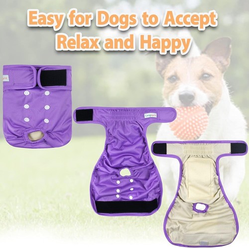 Langsprit 3PK Female Dog Diapers Washable w/Adjustable Snaps,Blk/Pink/Purple, XL - Picture 8 of 12