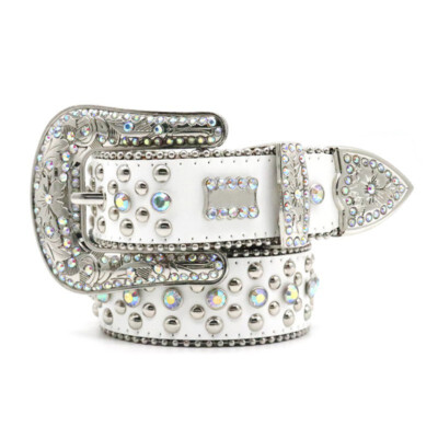 2619 Western Rhinestone Bling Studded Cowboy Cowgirl White Belts For Women Western Rhinestones Belt Cowgirl Diamond Studded Belt Luxury  main image 3