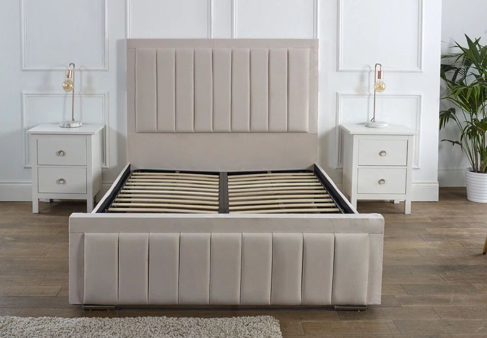 NEW OTTOMAN STORAGE PANEL PLUSH VELVET UPHOLSTERED BED FRAME DOUBLE & KING SIZE - Image 4 of 4