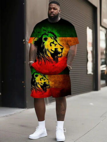 Men's Spring Summer Outfit 2-Piece Set Short Sleeve Shirt & Shorts Set 5XL. NEW