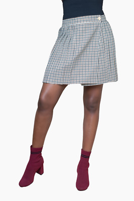 Plissierter Houndstooth karierter Minirock 