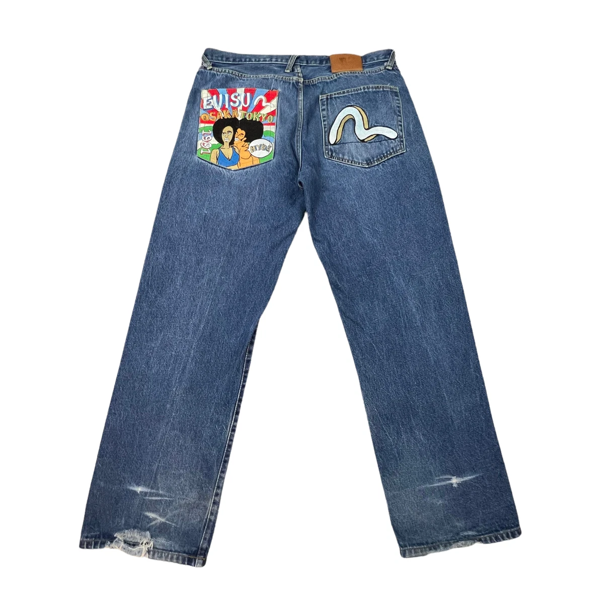 Rare VTG Evisu Osaka Tokyo MYDE 1991 Mens Denim Jeans Embroidered Pockets 37X32